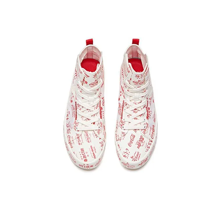 Coca Cola x Anta Anti Slip Wear Resistant High Top Canvas Shoes Red White-2