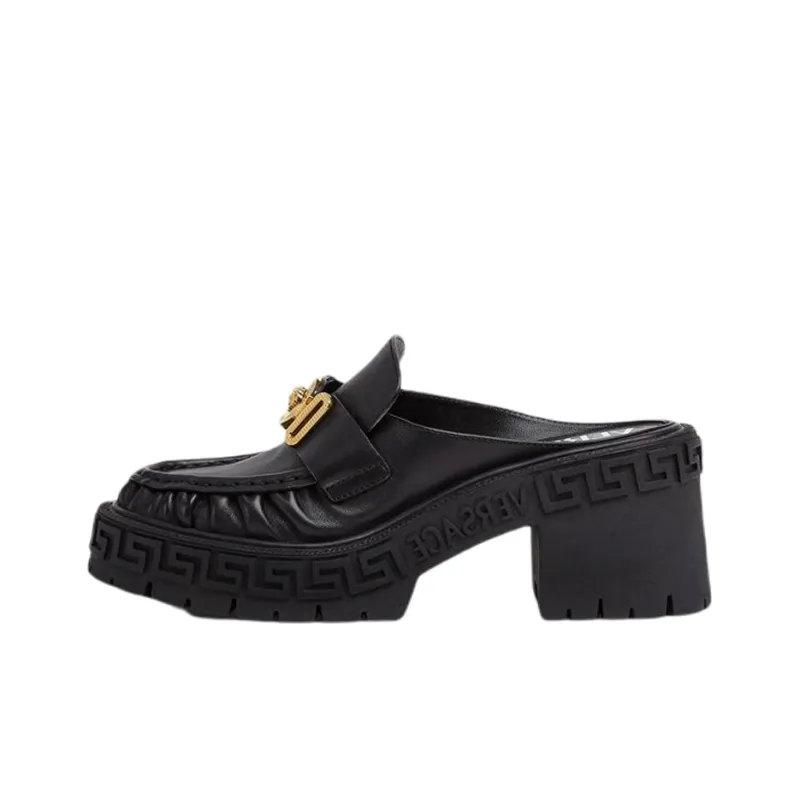 VERSACE MEDUSA BIGGIE Series Women's Casual Shoes Open-Toe Flat Women's Black-0