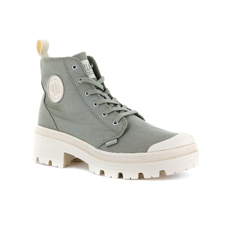 Palladium Pallabase Twill Dune Anti Slip Wear Resistant High Top Canvas Shoes Women's Gray Green-2