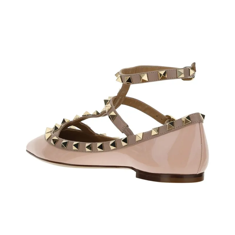 Valentino Rockstud Flat Shoes Women's Pink-4