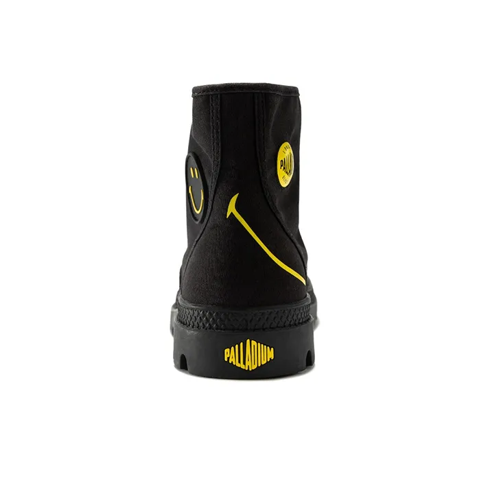 SMILEY x Palladium Pampa Hi Be Kind Wear-Resistant Cushioning Breathable High-Top Canvas Shoes Unisex Black-3