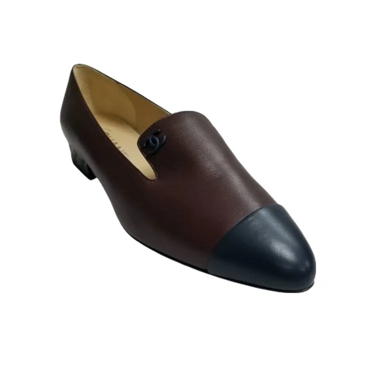 CHANEL Chunky Heel Mid-Low Heel Shoes Women's Brown-1