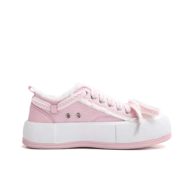 Jifffly Abrasion Resistant Breathable Height Increasing Low Top Canvas Shoes Women's Pink-1