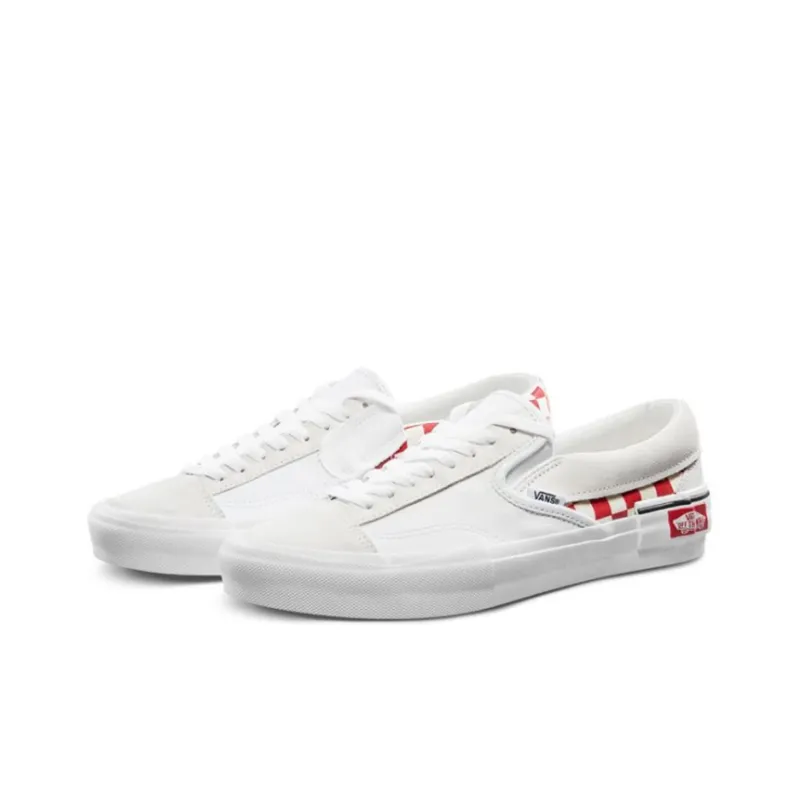 Vans Slip On Cap Low Top Skate Shoes Unisex Red Grid White-2