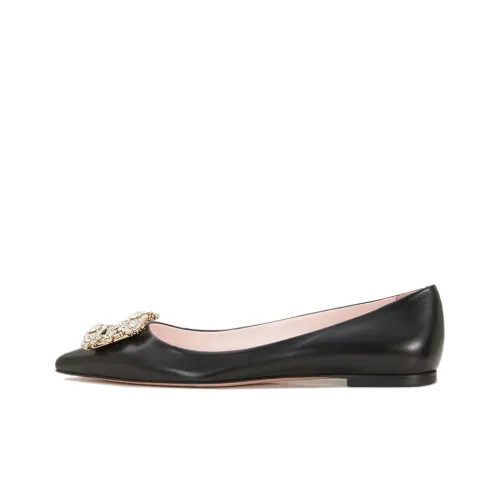 Roger Vivier Flower Strass Buckle Casual Single Shoes Women's Black
