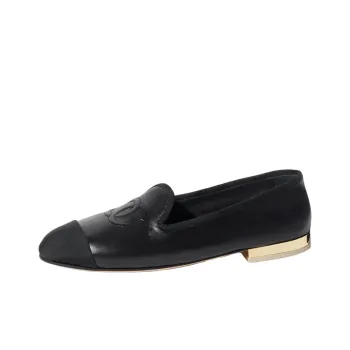 CHANEL Cc Loafers Black Lambskin Women's