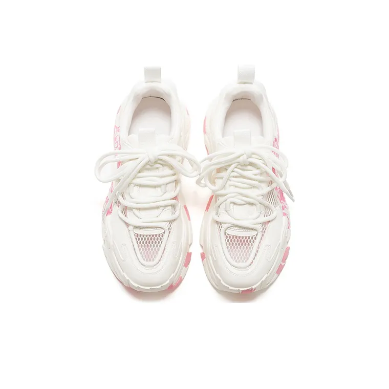 VITTORIO VENTURA Low Top Chunky Sneakers Women's Pink White Graffiti-2