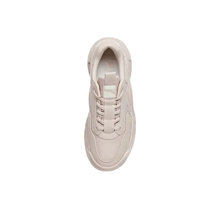Anta Cushioning Breathable Coverage Support Balance Impact-Resistant Lightweight Low-Top Chunky Sneakers Women's Beige-3
