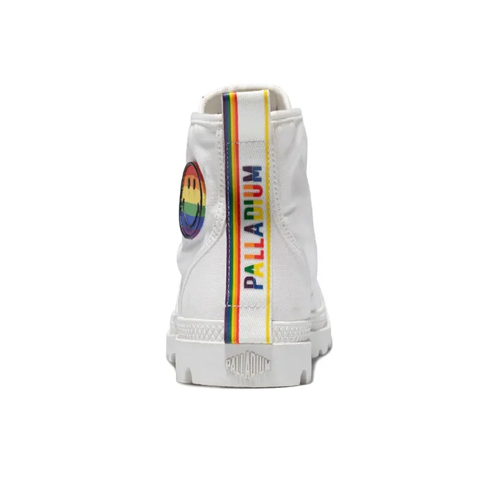 Palladium Pampa Smiley Pride Wear Resistant Slip Resistant High Top Canvas Shoes Unisex White-2