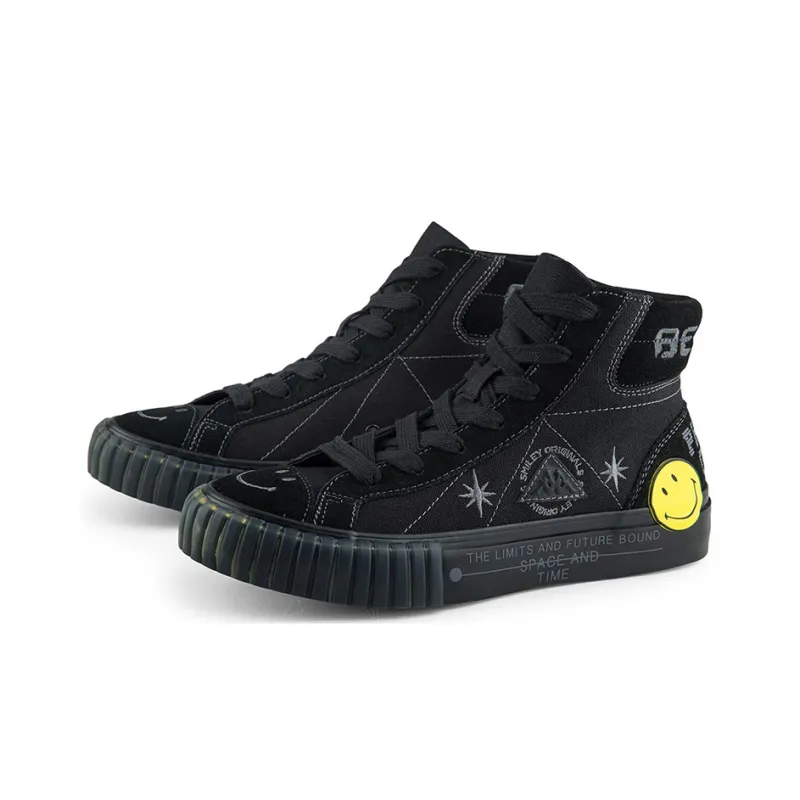 Kappa SMILEY Collaboration Wear Resistant High Top Canvas Shoes Unisex Black-2