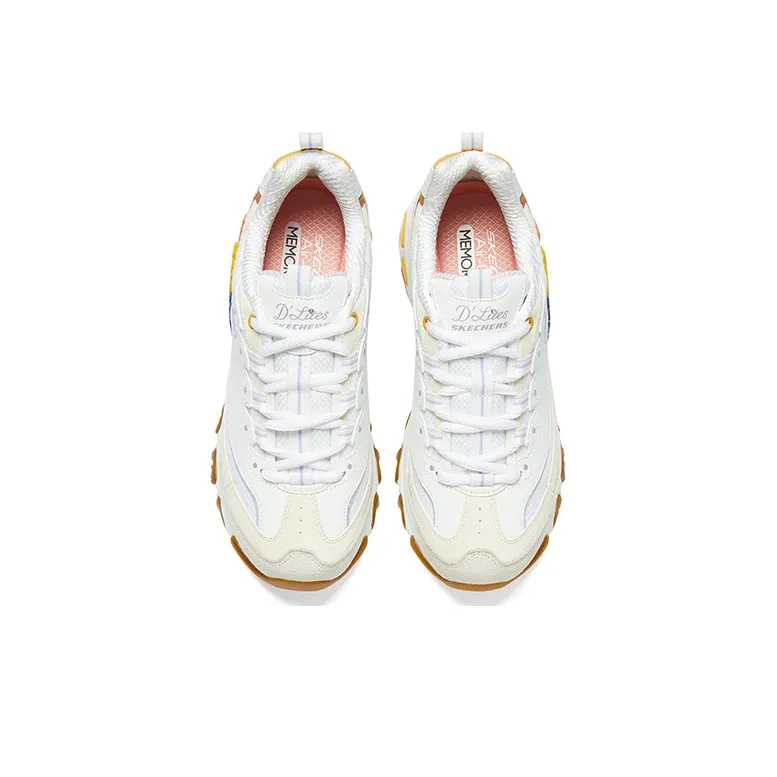Skechers D'LITES 1.0 Cushioning Height Increasing Low Top Chunky Sneakers Women's White Multicolor-3