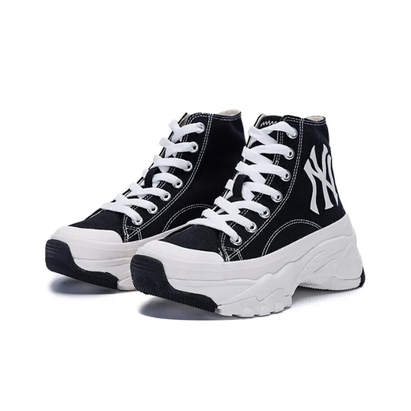 MLB Chunky High New York Yanker Anti Slip Wear Resistant High Top Canvas Shoes Unisex Black-2