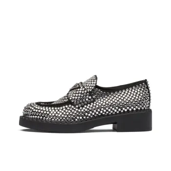 PRADA 50mm Crystal Loafer Black Satin Women's