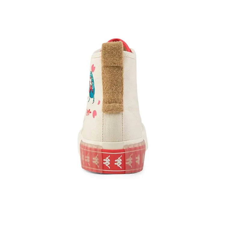 Kappa Anti-Slip Wear-Resistant High-Top Canvas Shoes Unisex White Red-3