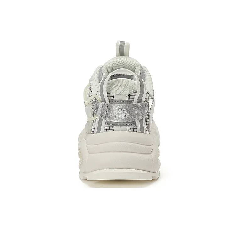 Kappa Cushioned Wear Resistant Height Increasing Low Top Chunky Sneakers Unisex White Silver-4
