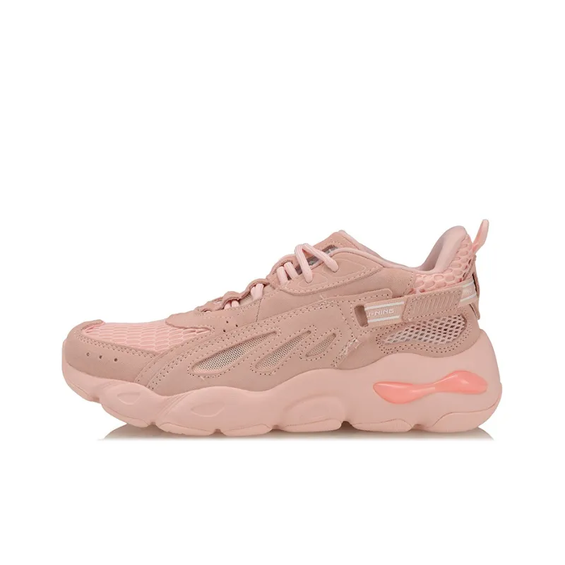 LiNing Butterfly Anti Slip Wear Resistant Low Top Chunky Sneakers Women's Pink-0