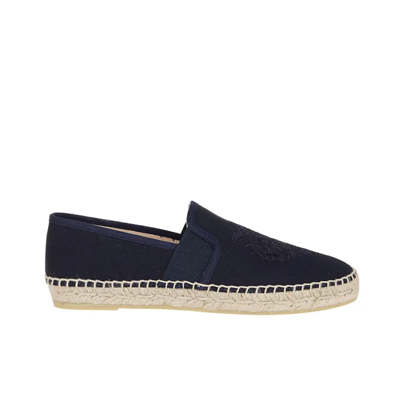 KENZO Cotton Embroidered Tiger Head Slip-on Espadrilles Women's Marine Blue-1