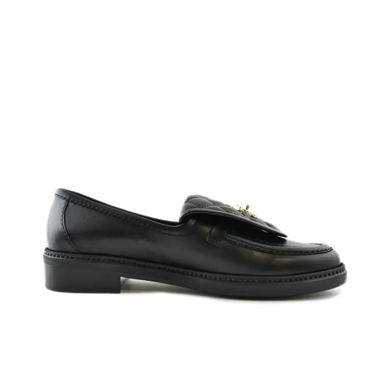 CHANEL Quilted Tab Loafers Black Leather-1