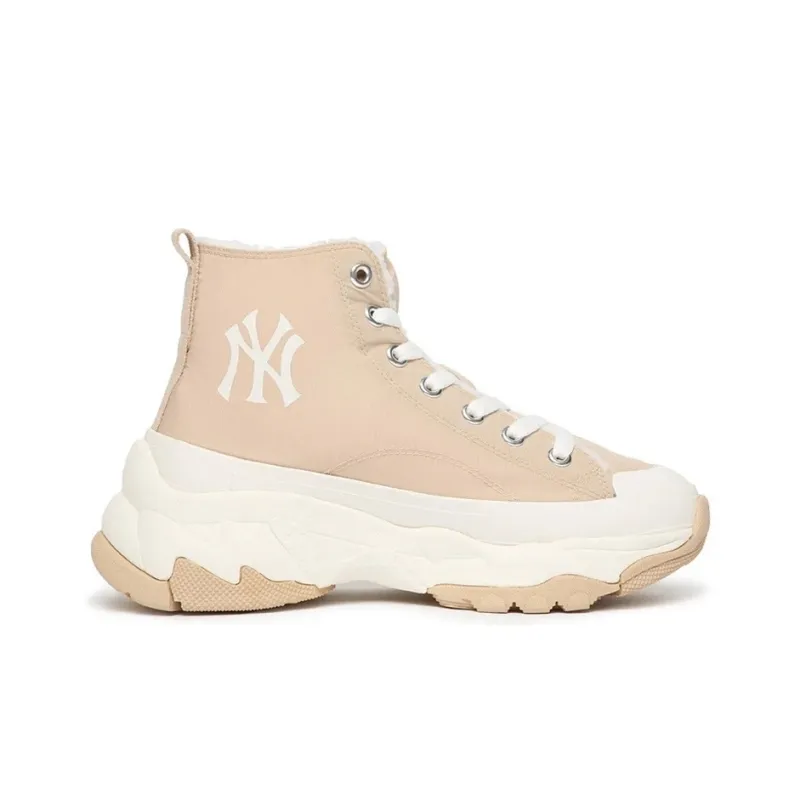 MLB Chunky High Anti Slip Wear Resistant High Top Canvas Shoes Unisex Beige-1