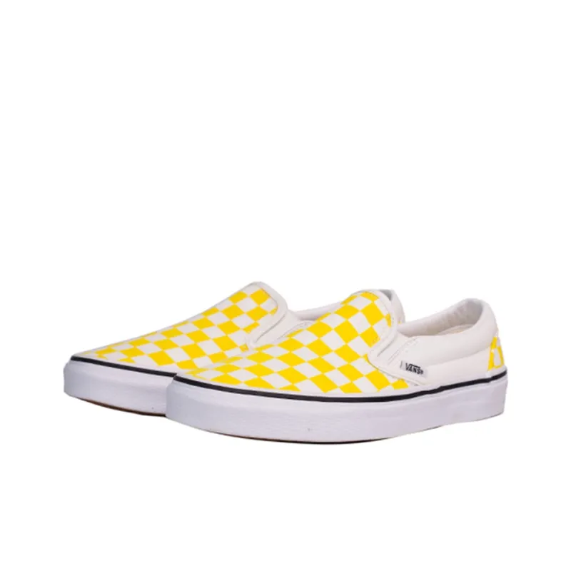 Vans Slip on Non slip Lightweight Low Top Canvas Shoes Unisex Yellow White Checkerboard-2