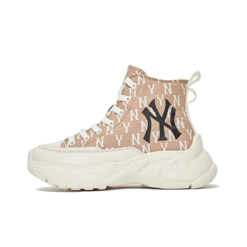 MLB Chunky High Cushioning Anti Slip And Wear Resistant High Top Chunky Sneakers Unisex Dark Beige Yellow-0