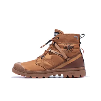 Palladium Pampa Travel Lite Anti Slip And Wear Resistant Lightweight High Top Canvas Shoes Unisex Red Sugar Brown