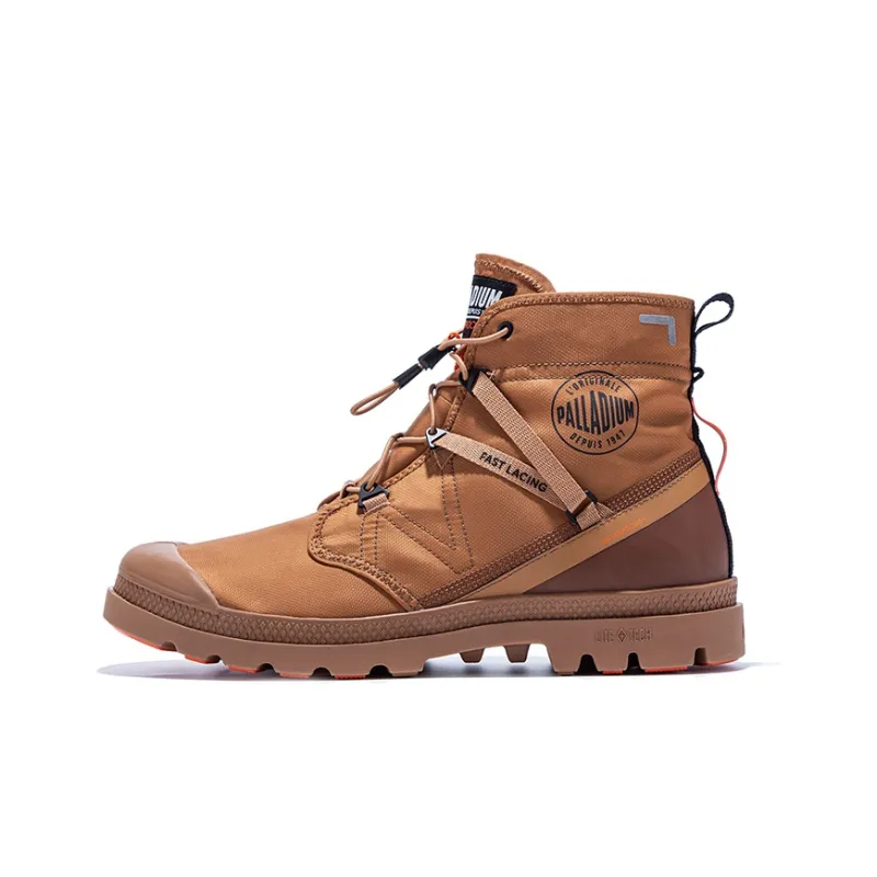 Palladium Pampa Travel Lite Anti-Slip And Wear-Resistant Lightweight High-Top Canvas Shoes Unisex Red Sugar Brown-0