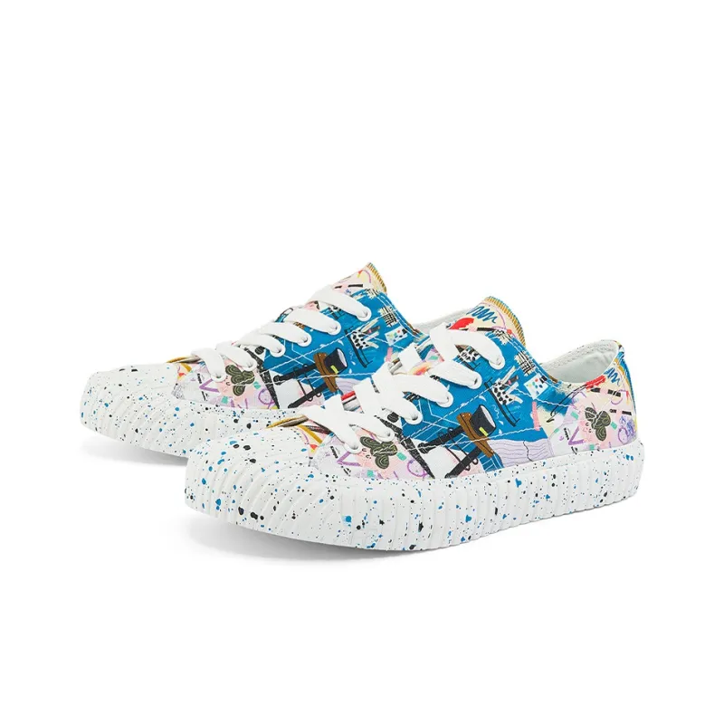 Kappa Sun Jiayi X Kappa Collaboration With Illustrator Wear Resistant Low Top Canvas Shoes Women's Blue Purple-2