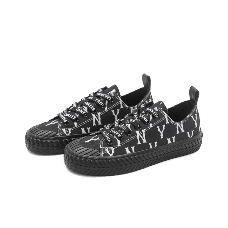 MLB Playball Monogram Durable Breathable Low Top Canvas Shoes Unisex Black-2