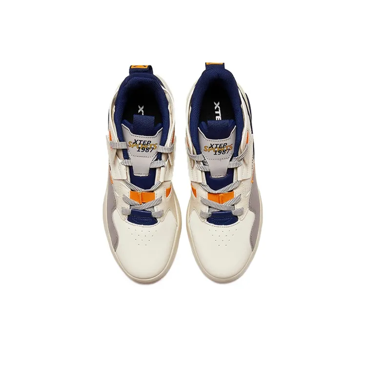 XTEP Wear Resistant Slip Resistant Low Top Chunky Sneakers Men's Beige White Blue-1
