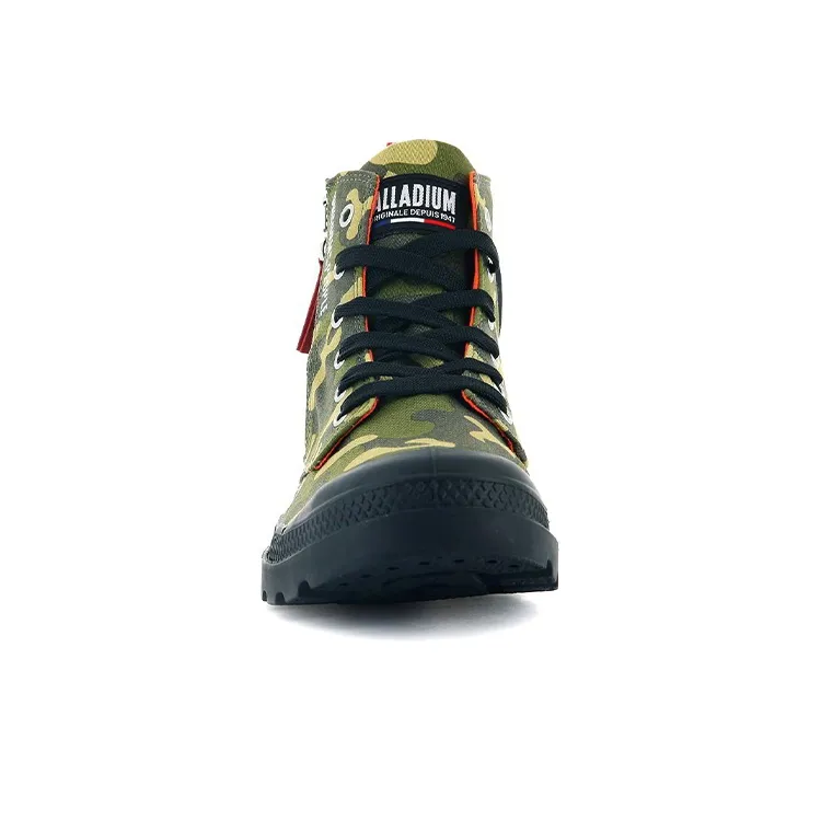 Palladium Pampa Hi Outzip Anti-Slip And Wear-Resistant Breathable High-Top Canvas Shoes Men's Green Camouflage-3