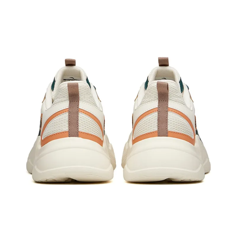 ANTA Chunky Sneakers Men Low Top Light Beige White/Dark Moss Green/Orange-3
