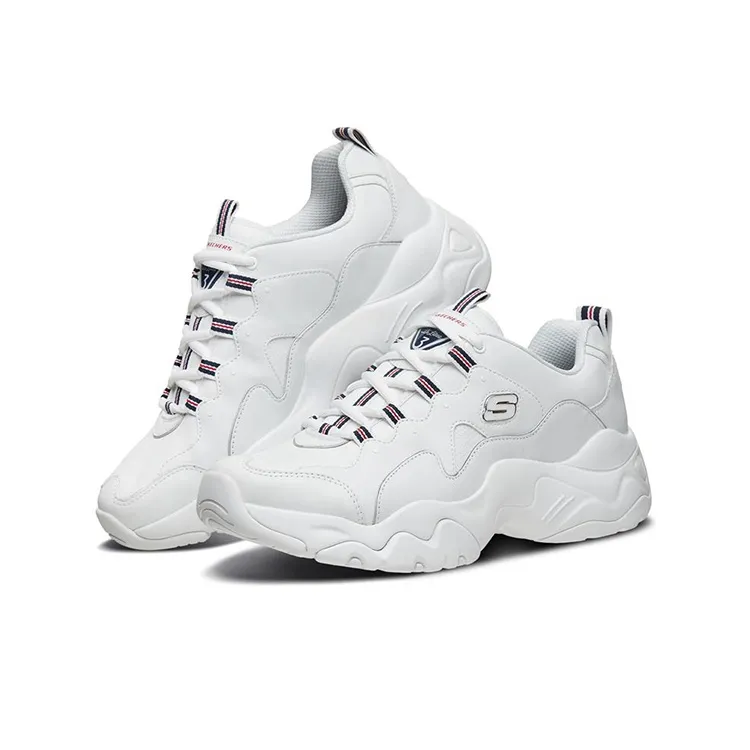 Skechers D'LITES 3.0 Cushioning Anti-Slip And Wear-Resistant Low-Top Chunky Sneakers Men's White Blue Red-2