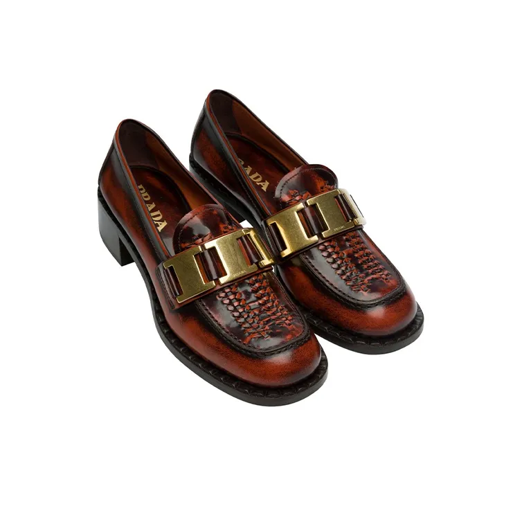 PRADA Woven 40mm Loafers 'Brown' Women's-3