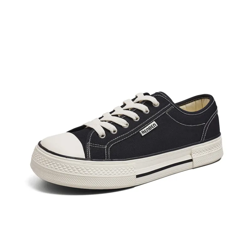 RENBEN Non slip Lightweight Low Top Canvas Shoes Men's Black-1