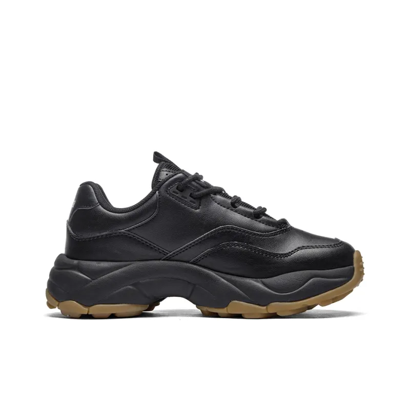 Kappa Cushioning Anti Slip Wear Resistant Breathable Support Height Increasing Low Top Chunky Sneakers Unisex Black-1