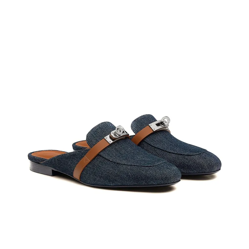 HERMES Oz Casual Single Shoes Women's Denim Blue-3