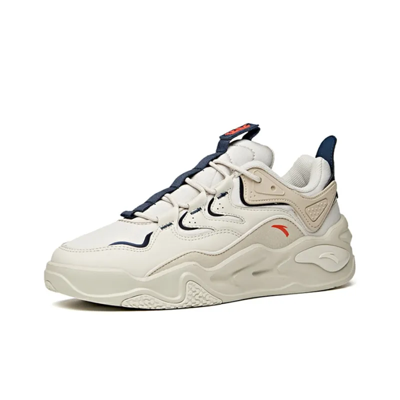 Anta Life Collection Anti-Slip Wear-Resistant Low-Top Chunky Sneakers White Gray Black-1