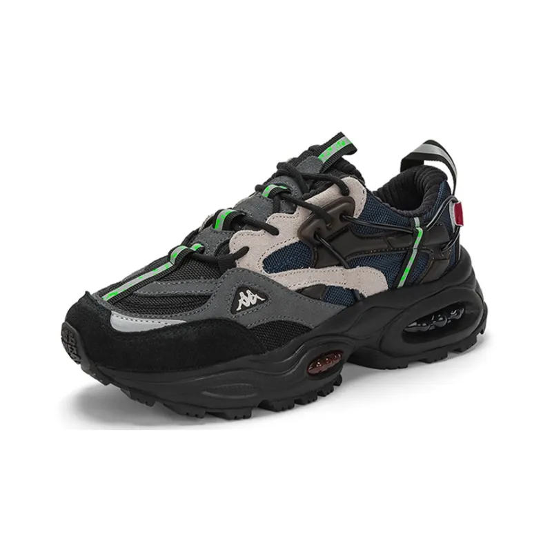 Kappa Anti-Slip Wear-Resistant Low-Top Chunky Sneakers Unisex Black Contour Gray Silver Gray-1