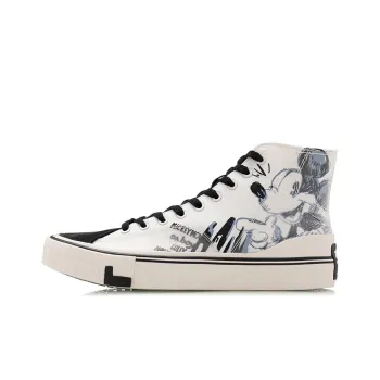 Disney x LiNing Slip Resistant, Abrasion Resistant, And Balanced High Top Canvas Shoes Women's Black Beige White