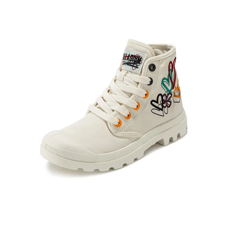 Palladium Pampa Anti Slip And Wear Resistant Breathable Cushioning High Top Canvas Shoes Unisex Soft White-1