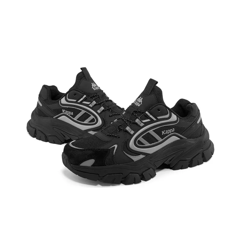 Kappa Abrasion Resistant Slip Resistant Low Top Chunky Sneakers Unisex Black Silver-3