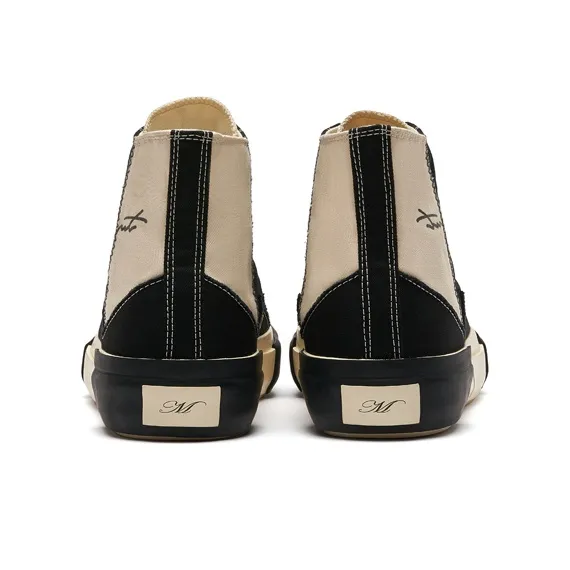 MATNUT FUSION Stitched Patchwork Vintage, Black White, Panda, Platform, Canvas Shoes-4