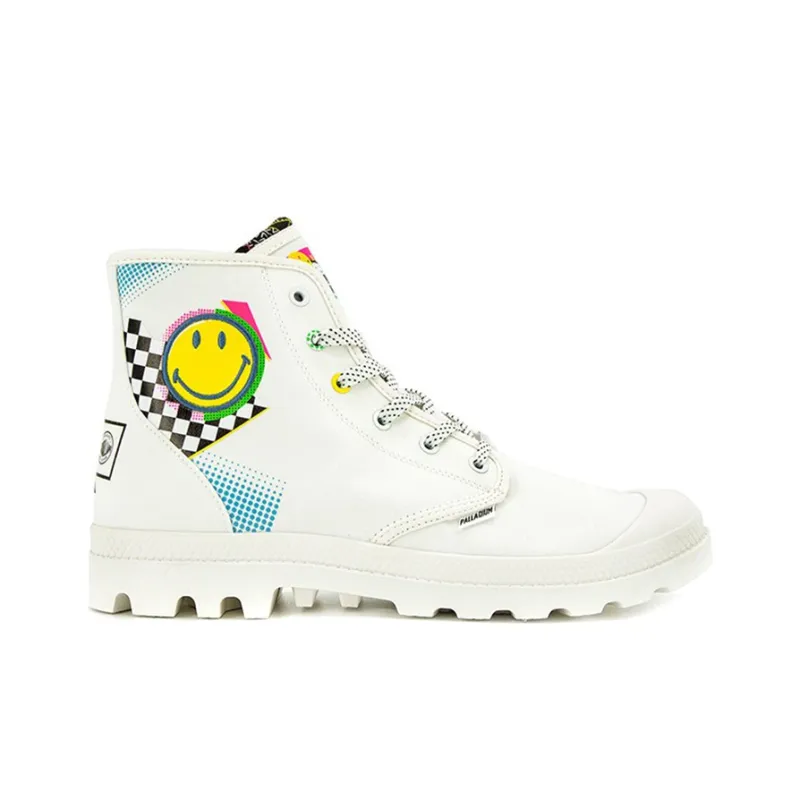 Smiley X Palladium Pampa Canvas Shoes Unisex High Top Star White-1