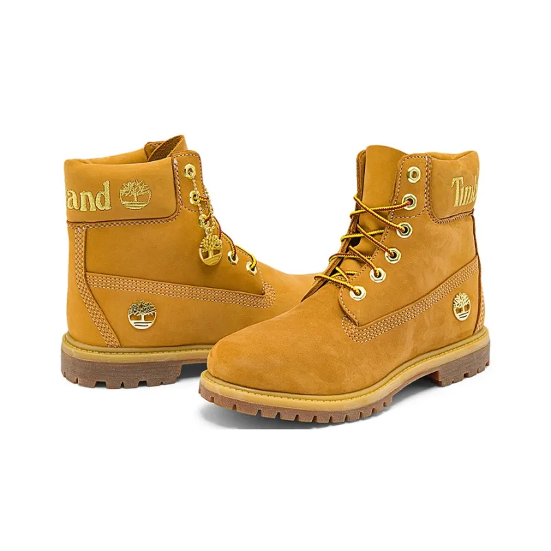 Timberland 6 Inch Premium Waterproof Boots 'Wheat Nubuck With Gold Logo' Women's-4