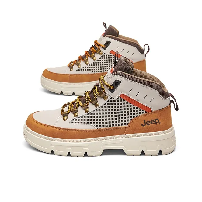 Jeep Abrasion Resistant Height Increasing Ankle Length Outdoor Boots Men's Beige Brown-4