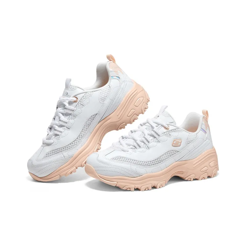 Skechers D'LITES 1.0 Anti Slip Wear Resistant Low Top Chunky Sneakers Women's White Orange-3