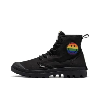 Palladium Pampa Smiley Pride Wear Resistant Slip Resistant High Top Canvas Shoes Unisex Black