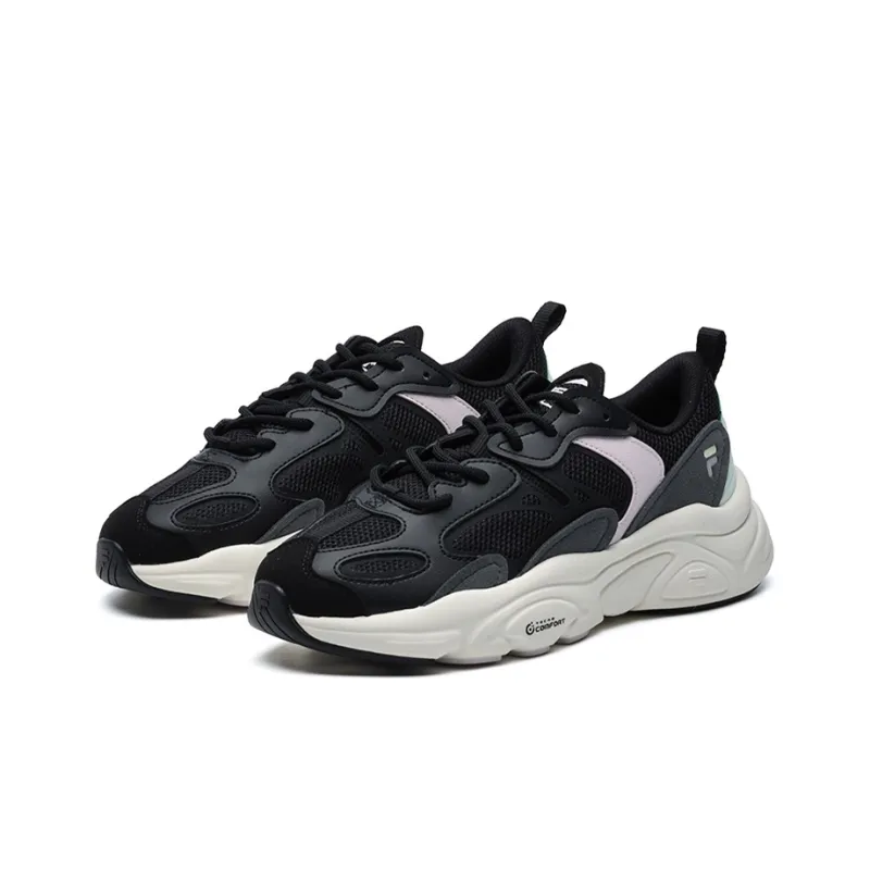 FILA Mars 2 Mars 2.0 Cushioning Anti Slip Wear Resistant Breathability Low Top Chunky Sneakers Women's Black Gray-1