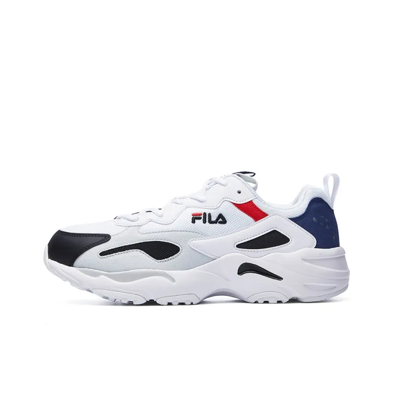 FILA Tracer Cushioning Abrasion Resistant Breathable Low Top Chunky Sneakers Men's White Black-0